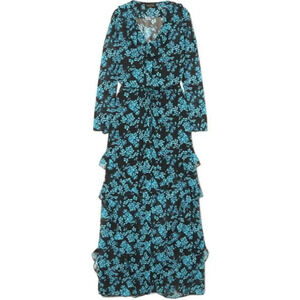 Saloni Izzie Dress Maxi Silk Chiffon Floral Print Semi Sheer Long Sleeve Size 2